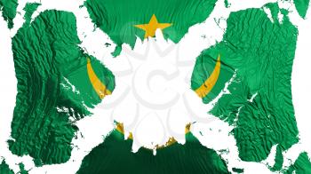 Mauritania torn flag fluttering in the wind, over white background, 3d rendering