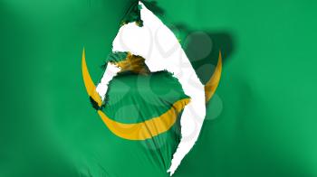 Damaged Mauritania flag, white background, 3d rendering