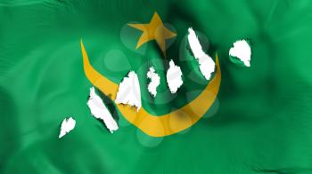 Mauritania flag perforated, bullet holes, white background, 3d rendering