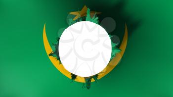 Hole cut in the flag of Mauritania, white background, 3d rendering