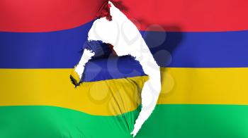 Damaged Mauritius flag, white background, 3d rendering