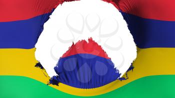 Big hole in Mauritius flag, white background, 3d rendering