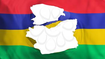 Tattered Mauritius flag, white background, 3d rendering