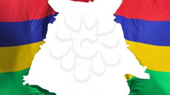 Mauritius flag ripped apart, white background, 3d rendering