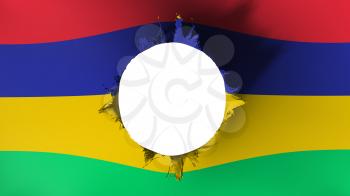 Hole cut in the flag of Mauritius, white background, 3d rendering
