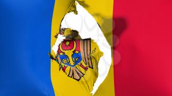 Damaged Moldova flag, white background, 3d rendering