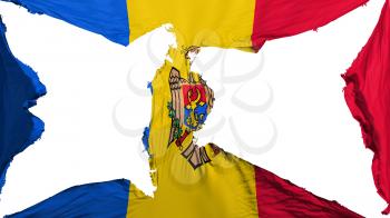 Destroyed Moldova flag, white background, 3d rendering