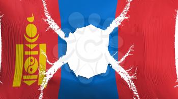Mongolia flag with a hole, white background, 3d rendering