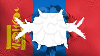 Mongolia flag with a big hole, white background, 3d rendering