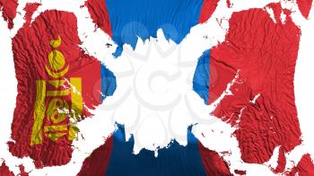 Mongolia torn flag fluttering in the wind, over white background, 3d rendering