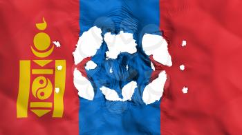 Holes in Mongolia flag, white background, 3d rendering