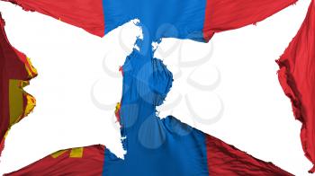 Destroyed Mongolia flag, white background, 3d rendering
