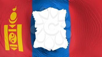 Square hole in the Mongolia flag, white background, 3d rendering