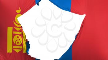 Cracked Mongolia flag, white background, 3d rendering
