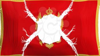 Montenegro flag with a hole, white background, 3d rendering