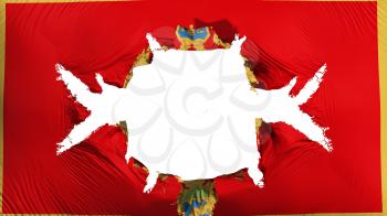 Montenegro flag with a big hole, white background, 3d rendering