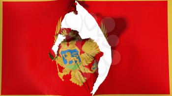 Damaged Montenegro flag, white background, 3d rendering