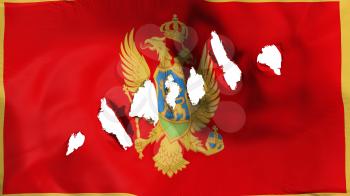 Montenegro flag perforated, bullet holes, white background, 3d rendering