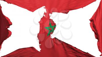 Destroyed Morocco flag, white background, 3d rendering