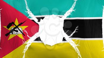 Mozambique flag with a hole, white background, 3d rendering