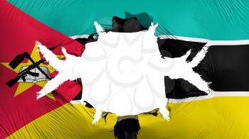 Mozambique flag with a big hole, white background, 3d rendering