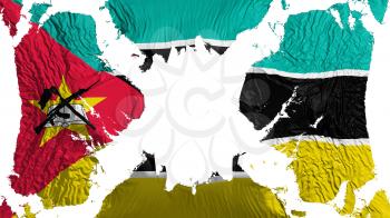 Mozambique torn flag fluttering in the wind, over white background, 3d rendering