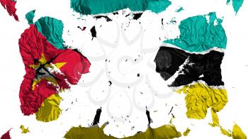 Scattered Mozambique flag, white background, 3d rendering