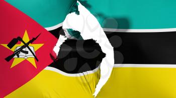 Damaged Mozambique flag, white background, 3d rendering
