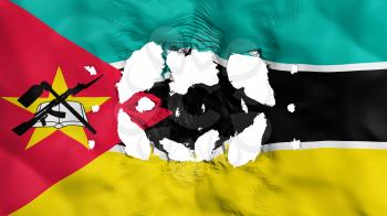 Holes in Mozambique flag, white background, 3d rendering