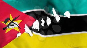 Mozambique flag perforated, bullet holes, white background, 3d rendering