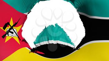 Big hole in Mozambique flag, white background, 3d rendering