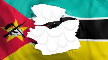 Tattered Mozambique flag, white background, 3d rendering