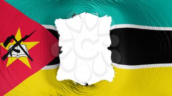 Square hole in the Mozambique flag, white background, 3d rendering
