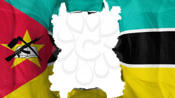 Ripped Mozambique flying flag, over white background, 3d rendering
