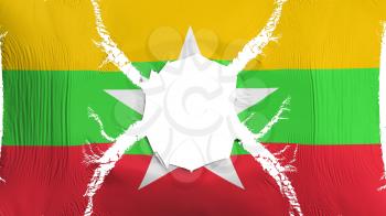 Myanmar flag with a hole, white background, 3d rendering