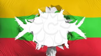 Myanmar flag with a big hole, white background, 3d rendering
