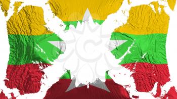 Myanmar torn flag fluttering in the wind, over white background, 3d rendering