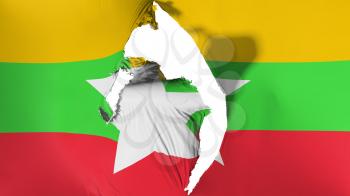 Damaged Myanmar flag, white background, 3d rendering