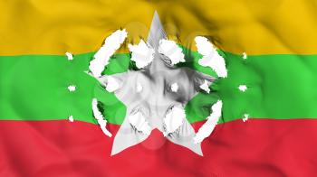 Myanmar flag with a small holes, white background, 3d rendering