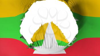 Big hole in Myanmar flag, white background, 3d rendering