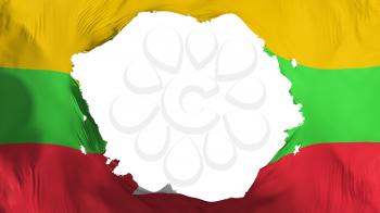 Broken Myanmar flag, white background, 3d rendering