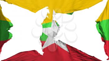 Destroyed Myanmar flag, white background, 3d rendering
