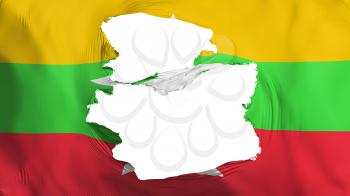 Tattered Myanmar flag, white background, 3d rendering