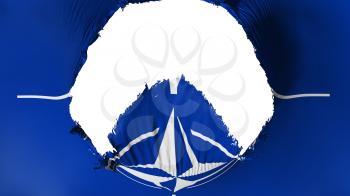 Big hole in North Atlantic Treaty Organization flag, white background, 3d rendering