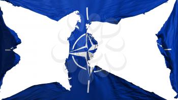 Destroyed North Atlantic Treaty Organization flag, white background, 3d rendering