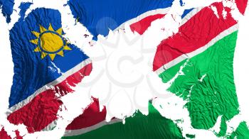 Namibia torn flag fluttering in the wind, over white background, 3d rendering