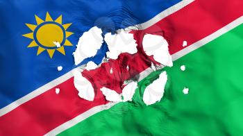 Holes in Namibia flag, white background, 3d rendering