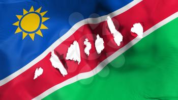 Namibia flag perforated, bullet holes, white background, 3d rendering