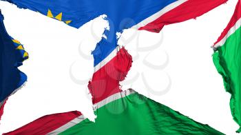 Destroyed Namibia flag, white background, 3d rendering