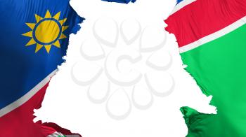 Namibia flag ripped apart, white background, 3d rendering
